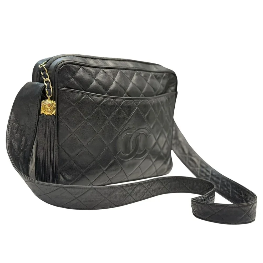 CHANEL Black Quilted Lambskin Large Tassel Camera Bag